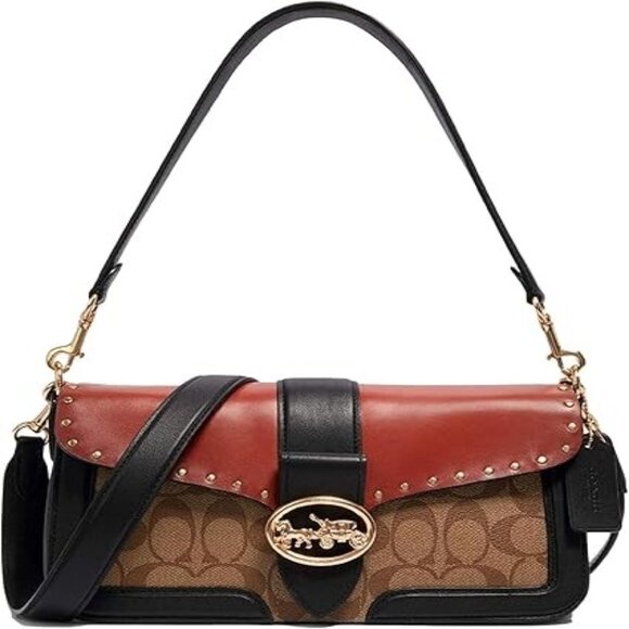 Coach Georgie  Bag In Colorblock Signature Canvas and Leather With Rivets NWT - Picture 5 of 11